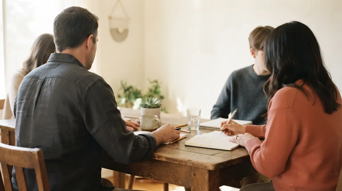 Family sitting around a table having a meeting