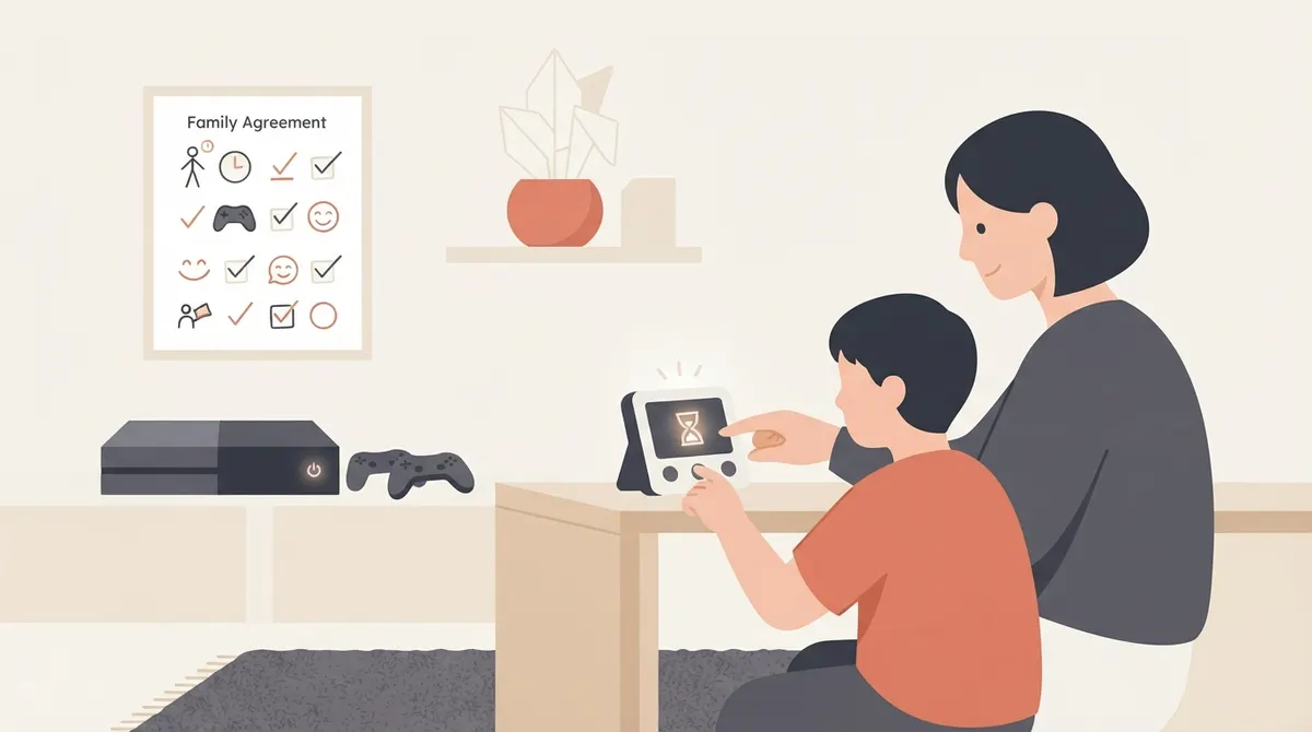 A family setting a timer for video game play